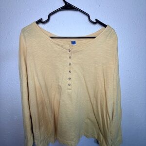 Women's Old Navy Yellow Button-Up LongSleeve 100% Cotton Top